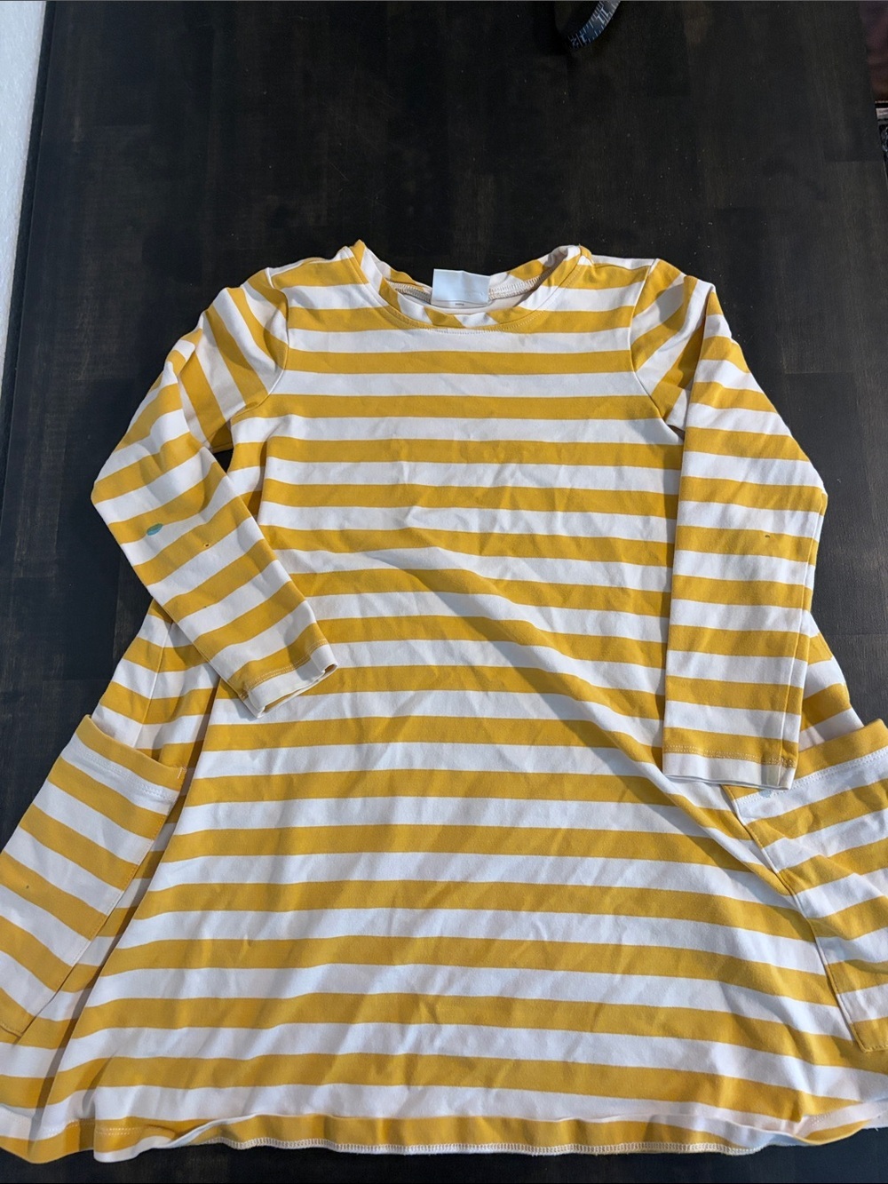 Hanna Andersson Yellow & White Striped Long Sleeve Pocketed Dress Size 6-7
